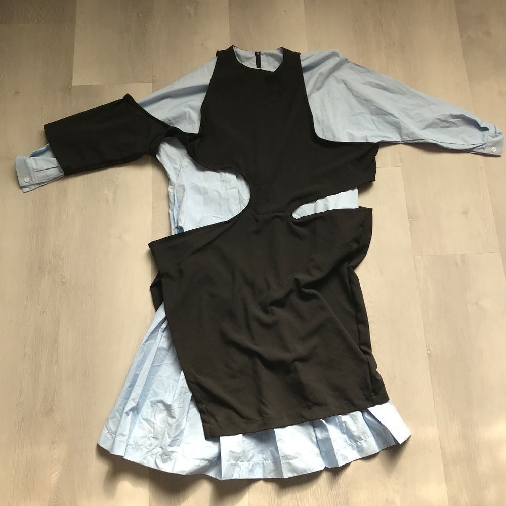 OBI KELLY WOMENS DRESS LONG SLEEVE BLUE POPLIN PLEATED ZIP BACK NWT